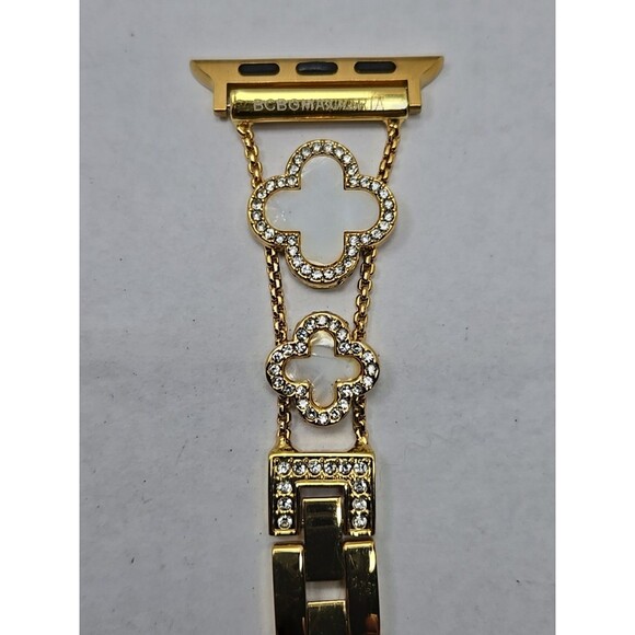 BCBGMAXAZRIA Gold Clover Rhinestone Apple Watch Band 42 44 45 49 Link Adjustable - Picture 1 of 8